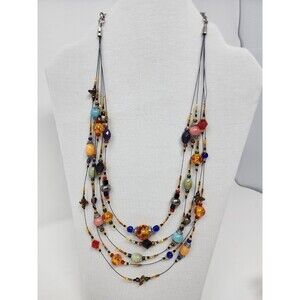 Vintage Multi-Color Art Glass Bead Necklace  Murano-inspired Artisan Boho 18-21"
